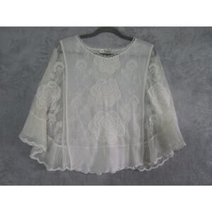 Longsui White Lace Floral Sheer Blouse Top Boho Cottagecore Cotton Fairy Dainty